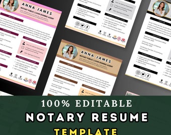 Notary Resume Template, Notary Resume Canva Template, Notary Letter, PDF Resume Notary, Notary Flyers, Notary Marketing, Business Resume