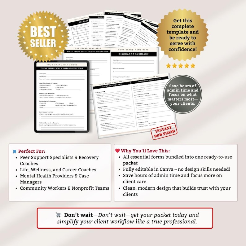 Sample Peer Support Notes Peer Support Client Intake & Progress Packet | Editable Canva Forms for ...