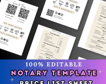 Notary List Price Sheet, Notary Flyers, Notary Bundle, Notary Marketing, Notary, Notary Bundle, Notary Templates, Notary Public, Editable