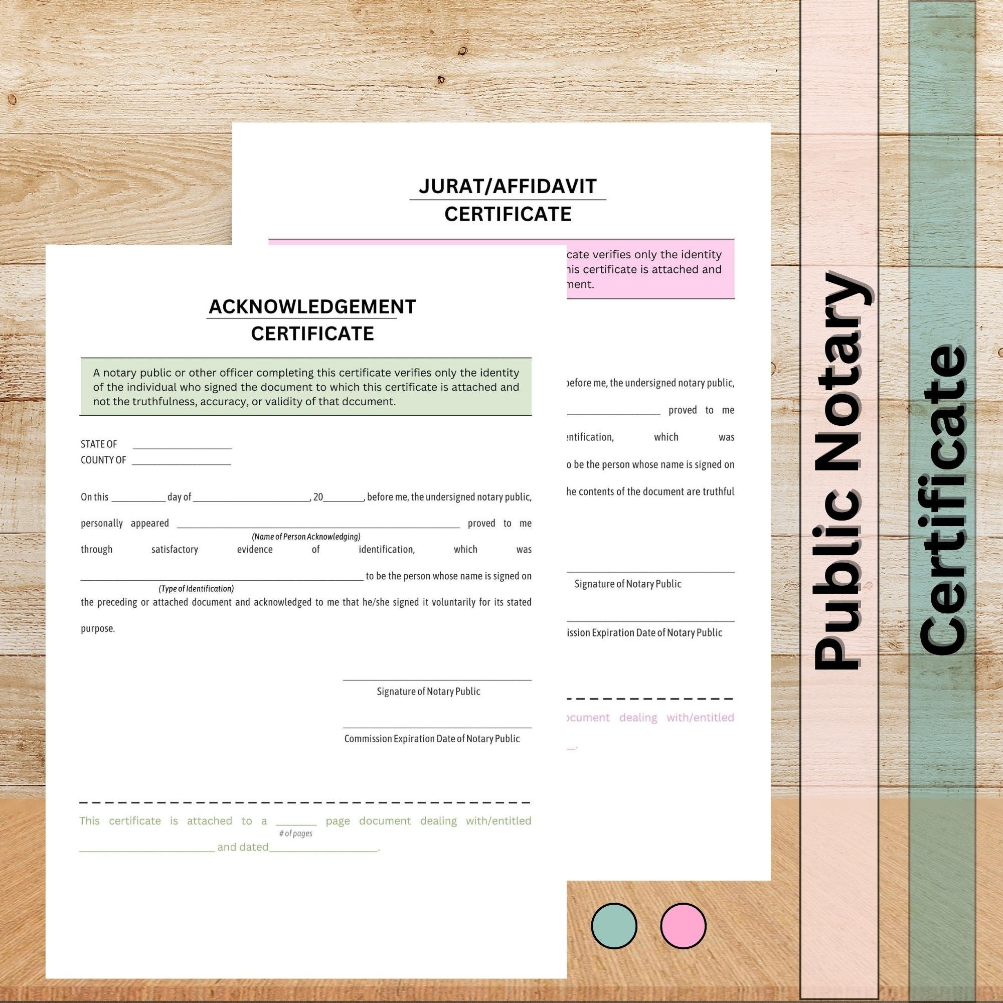 Notary Public Acknowledgement Jurat Certificate Easy Download