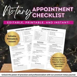 Notary Appointment Checklist Form, Notary Public Form Signing Agent Checklist, Mobile Notary Forms, Notary Supplies, Loan Signing Agent