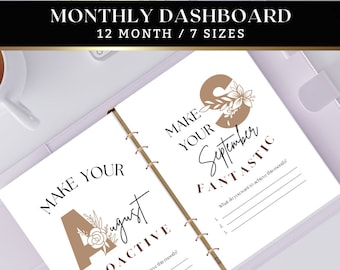 Monthly Dashboard, Dashboard Pages, A5 Planner, Printable Dashboard, Printable Planner Page, A5 Printable Planner, Dashboard Set Inserts