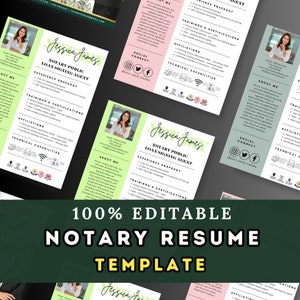 Notary Resume Template, Loan Signing Agent  Letter, Notary Resume Canva Template, Notary Letter, Editable Resume Notary, Notary Flyer