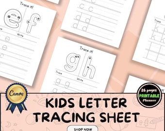 Alphabets Worksheet, Kids Letter Tracing Sheets, Printable Tracing and Coloring Sheet, Toddler Worksheets, 26 Alphabets Letter Worksheets