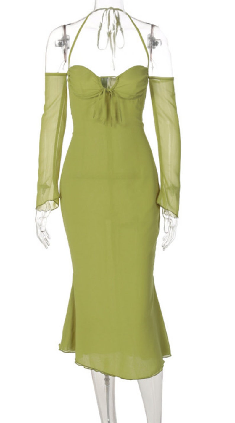 Y2K Dress Long Sleeve Halter Dress Medium Length Dress Etsy