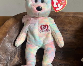 ORIGINALI Ty Beanie Babies vintage anni 2000 CELEBRA l'orso con etichette Raro Speciale 15° anniversario 2001 Tye Dye