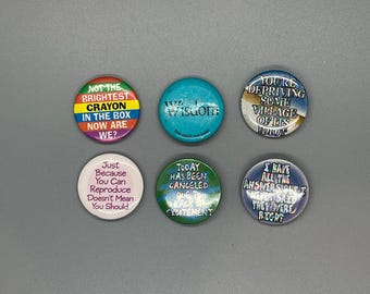 Lotto di 6 spille vintage divertenti e sarcastiche degli anni '90, spille da collezione vintage.