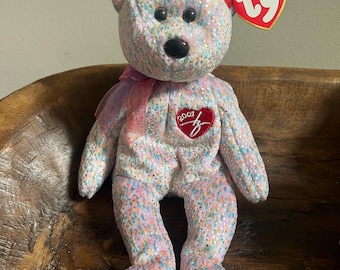 ORIGINALE Ty Beanie Babies vintage anni 2000 2001 FIRMA l'orso con etichette Raro Viola Melange Speciale