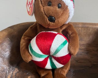 ORIGINALE Ty Beanie Babies Vintage anni 2000 2005 Holiday YUMMY the BEAR con etichette Peppermint Christmas