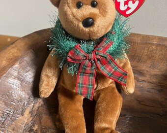 Originale Ty Beanie Babies Vintage anni 2000 2005 Holiday HOLLYDAYS l'orso con etichette Peppermint Christmas