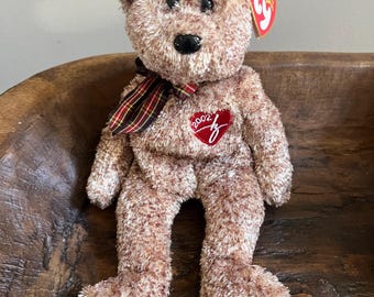 ORIGINALE Ty Beanie Babies vintage anni 2000 2002 FIRMA l'orso con etichette Raro nastro scozzese peloso