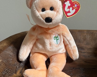 ORIGINALE Ty Beanie Babies vintage anni 2000 DEAREST l'orso con etichette, raro fiore floreale rosa pesca speciale
