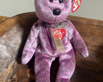 ORIGINALE Ty Beanie Babies vintage anni 2000 2000 SIGNATURE l'orso con etichette raro viola mélange speciale