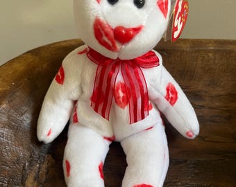 ORIGINALI Ty Beanie Babies vintage anni 2000 SMOOCH l'orso con etichette, rari baci speciali per San Valentino
