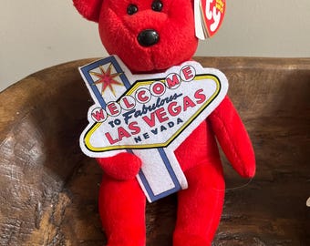 ORIGINALI Ty Beanie Babies vintage anni 2000 ACES the BEAR con etichette, rari articoli speciali per il gioco d'azzardo a Las Vegas, Nevada