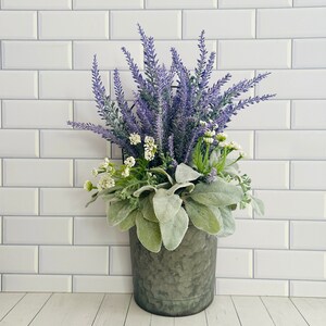 Farmhouse Lavender Wall Décor in Galvanized metal wall planter Summer Floral Décor Rustic Wall Décor Mother&#39;s Day Gift  Spring Floral Decor