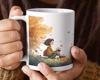 Mug lecture Autumn Day - Cadeau club de lecture d'automne, décoration d'intérieur