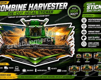 Sticker vert pour moissonneuse-batteuse | Art en vinyle pour matériel agricole (imperméable)