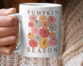 Tasse en céramique de la saison des citrouilles - Décoration d'automne confortable, cadeau de pendaison de crémaillère