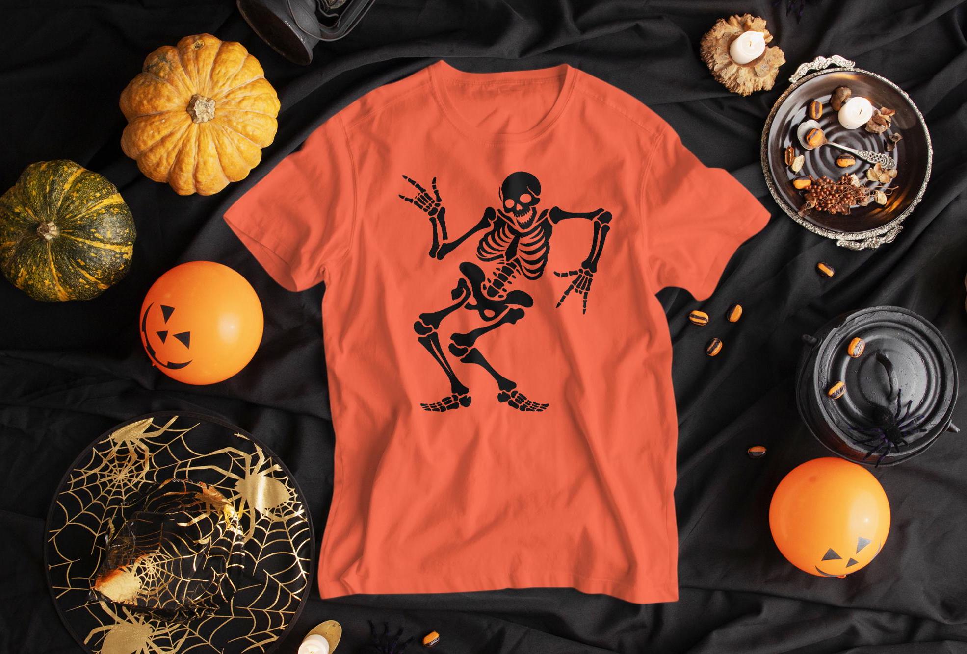 Halloween Dancing Skeleton T-shirt: Unisex Cotton Fall Shirt
