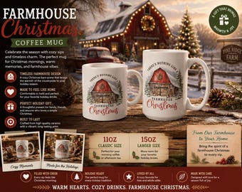 Farmhouse Christmas Mug: Holiday Barn Ceramic Coffee Mug