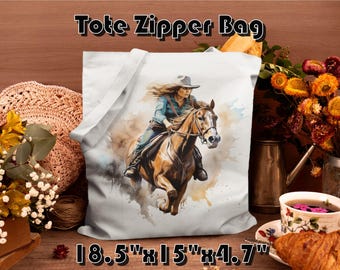Cabas Rodeo Barrel Racing - Cabas zippé en toile d'équitation