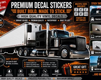 Sticker autocollant semi-camion Big Rig | Autocollant en vinyle pour glacières, ordinateurs portables, etc.