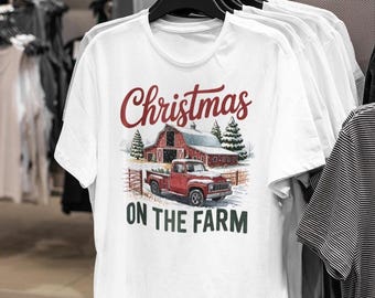 T-shirt de Noël à la ferme - Graphique festif de Noël, conception de ferme hivernale