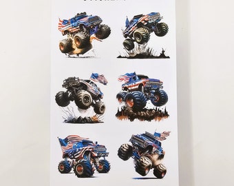 American Monster Truck Sticker Sheet: Matte Vinyl Decals (4.5 x 8)