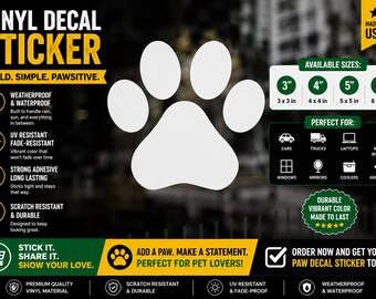 Sticker autocollant patte de chien - vinyle durable imperméable à l'eau