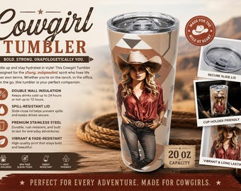 Gobelet western cowgirl : gobelet isotherme 20 oz en acier inoxydable