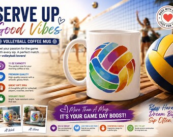 Volleyball Mug: Colorful Watercolor Design, Sports Gift