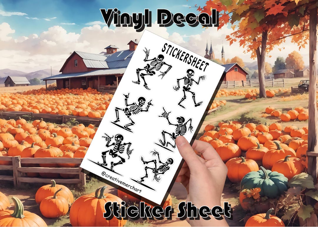 Skeleton Sticker Sheet: Matte Vinyl Decals for Halloween, Fall Planner ...