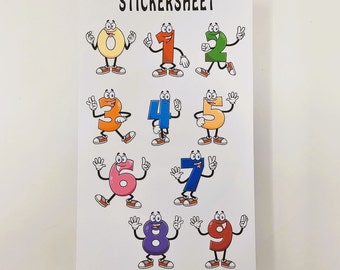 Cartoon Number Stickers: 4.5 x 8 Matte Vinyl Sticker Sheet