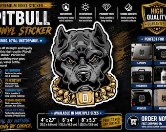 Sticker autocollant Pit Bull Dog - Sécurité - Ordinateur portable, voiture, bouteille d'eau, décoration