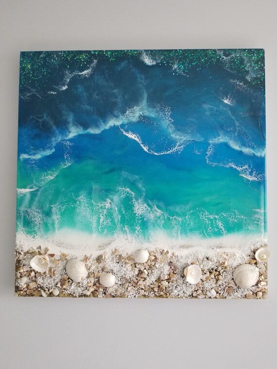 Ocean Resin Art Canvas Resin Beach Art Resin Ocean Painting Etsy
