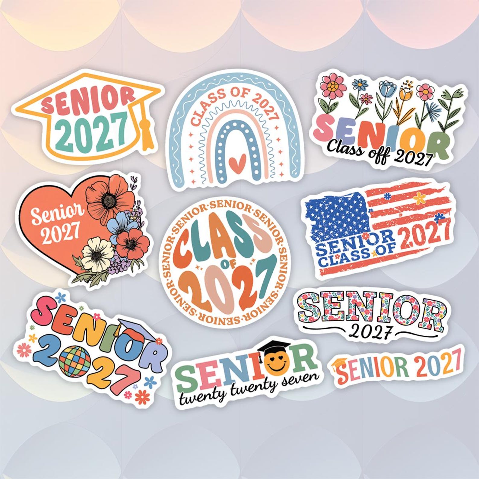 Senior 2027 Graduation Sticker Sheet, Class of 2027 Grad Vibes Decals ...