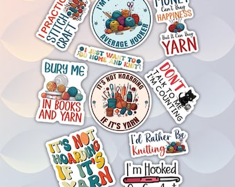 10pcs Knitting Stickers Pack, Crafters Sticker, Crochet Sewing Stickers, Yarn Made, Yarn Enthusiasts Stickers, Knitting Crafting Sticker