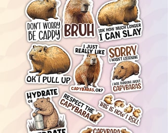 10pcs Capybara Stickers Pack, Adorable Capybara Stickers, Kawaii Capybara Stickers, Cute Capibara Sticker, Rodents Sticker, Rodents Lover