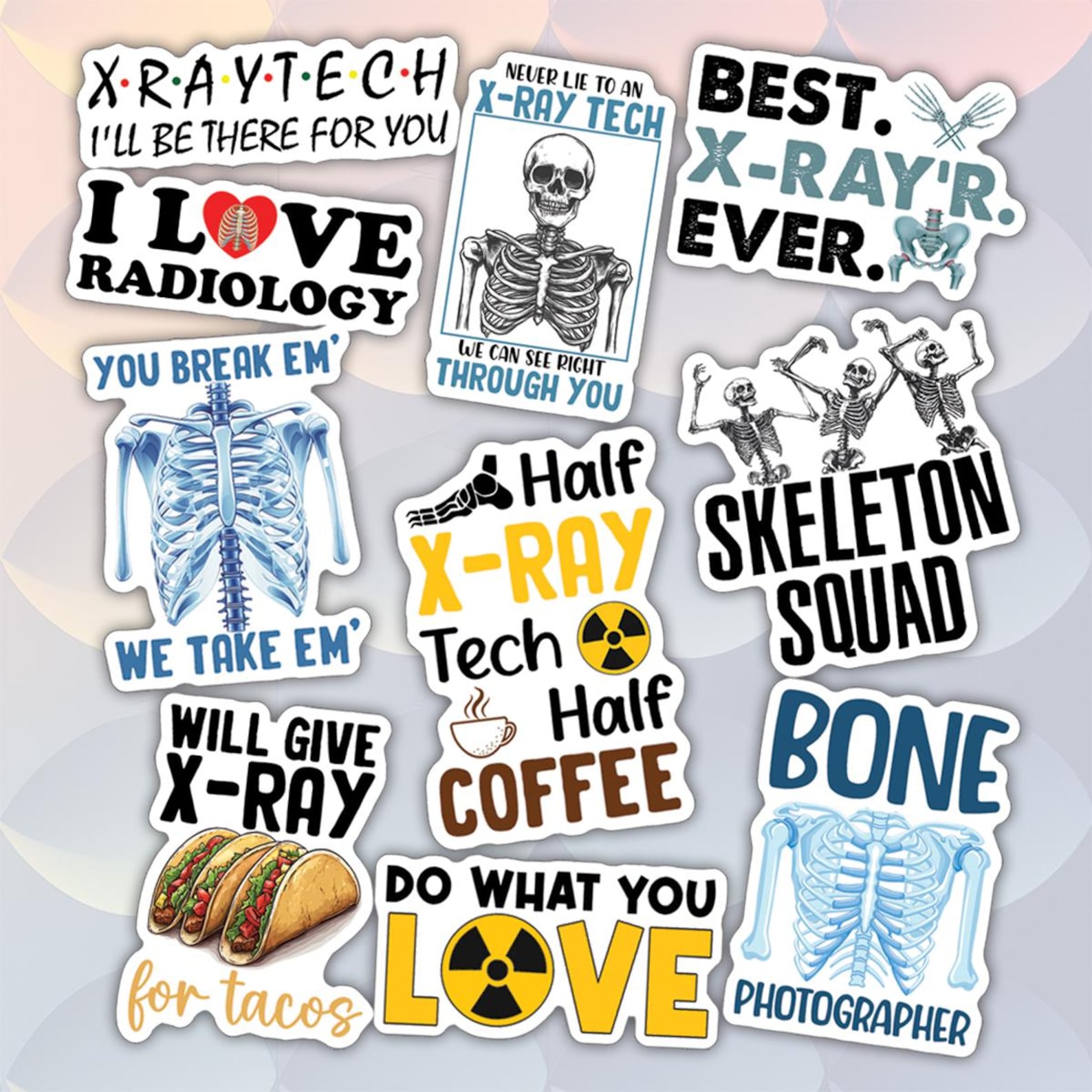 Rad Tech Sticker File 10pcs Radiology Stickers Pack, X-ray Tech Decals, Radiology Tech Decal ...