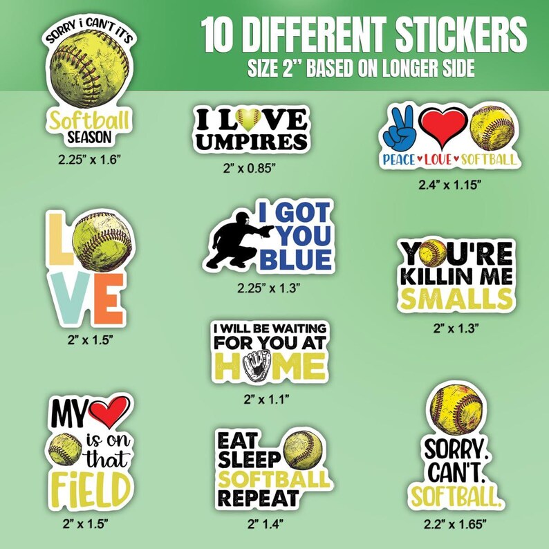 Sofball Ribbon Sticker 10pcs Softball Stickers Pack, Motivational Softball Stickers ...
