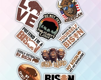 10pcs Bison Stickers Pack, Wild Bison Sticker, Bison Silhouette Stickers, Majestic Bison Stickers, Cool Bison Decal, Wildlife Sticker