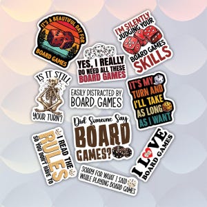 10pcs Board Game Sticker Pack – Board Game Addict, Tabletop Gaming Stickers, Geek Stickers, Family Game Night Stickers, Game Night Decor