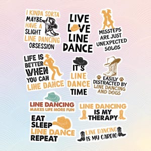 10pcs Line Dancing Stickers Pack, Western Dance Decal, Line Dance Lover Sticker, Boot Scootin' Decal, Country Dance, Dance Enthusiast