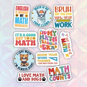 10pcs Math Stickers Pack, Math Motivational Stickers, Math Teacher Gift, Math Lover Stickers, Math Holic, Math Addict, Mathematician Sticker