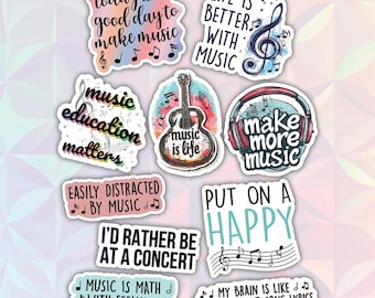 10pcs Music Stickers Pack, Music Notes, Sound Wave, Music Love, Music Quotes, Music Fanatic, Rhythm Seeker, Tune lover Gift, Melomaniac