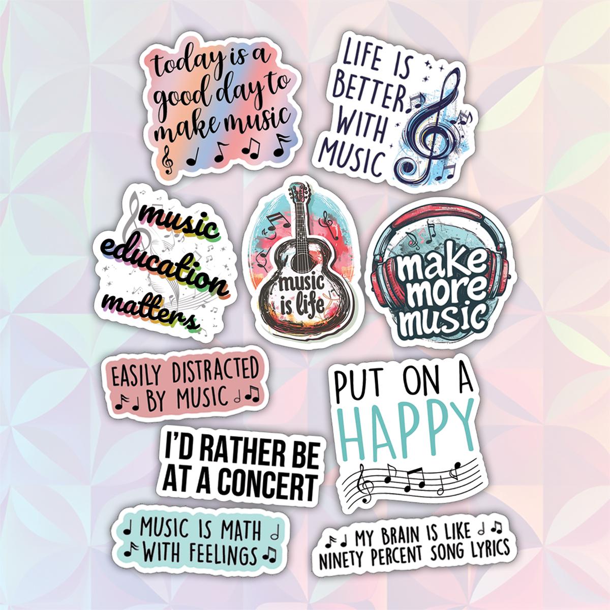 10pcs Music Stickers Pack, Music Notes, Sound Wave, Music Love, Music ...