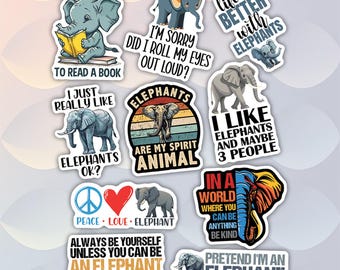 10pcs Elephant Stickers Pack, Adorable Elephant Stickers, Baby Elephant Stickers, Kawaii Wildlife Stickers, Wildlife Animal Sticker