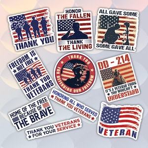 10pcs Veteran Stickers Pack, American Flag Military, Veteran Proud, Patriotic Veteran, Military Heroes Sticker, Veteran's Strength Stickers