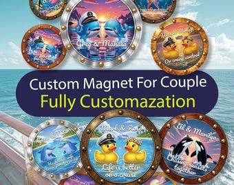Cute Animal Portholes Custom Cruise Magnets, Cute Animal Porthole for Couple, Personalized Romantic Cruise Gift,  Stateroom Door Magnets